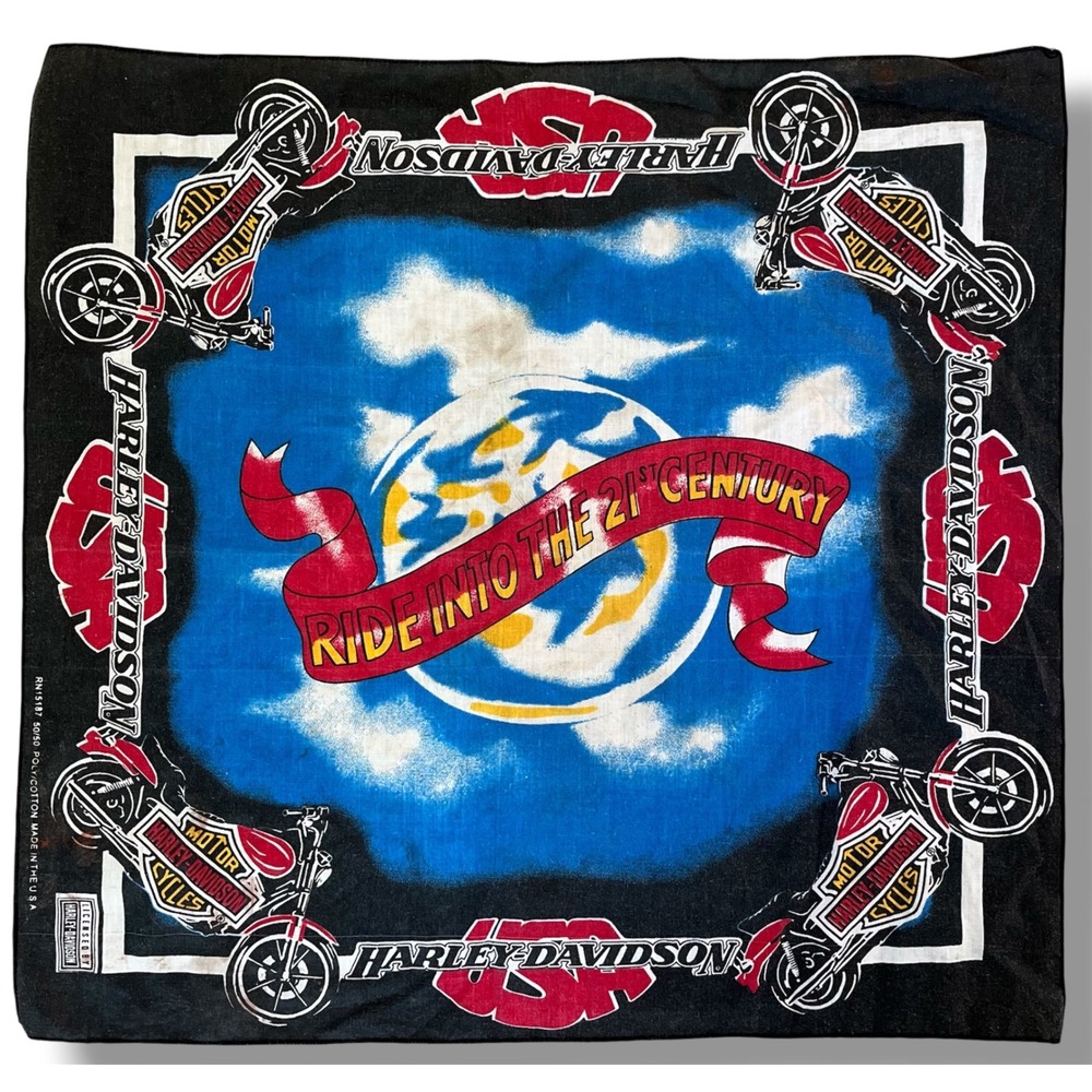 Vintage Harley Davidson Bandana Ride Into The 21st Century Biker Scarf USA Made